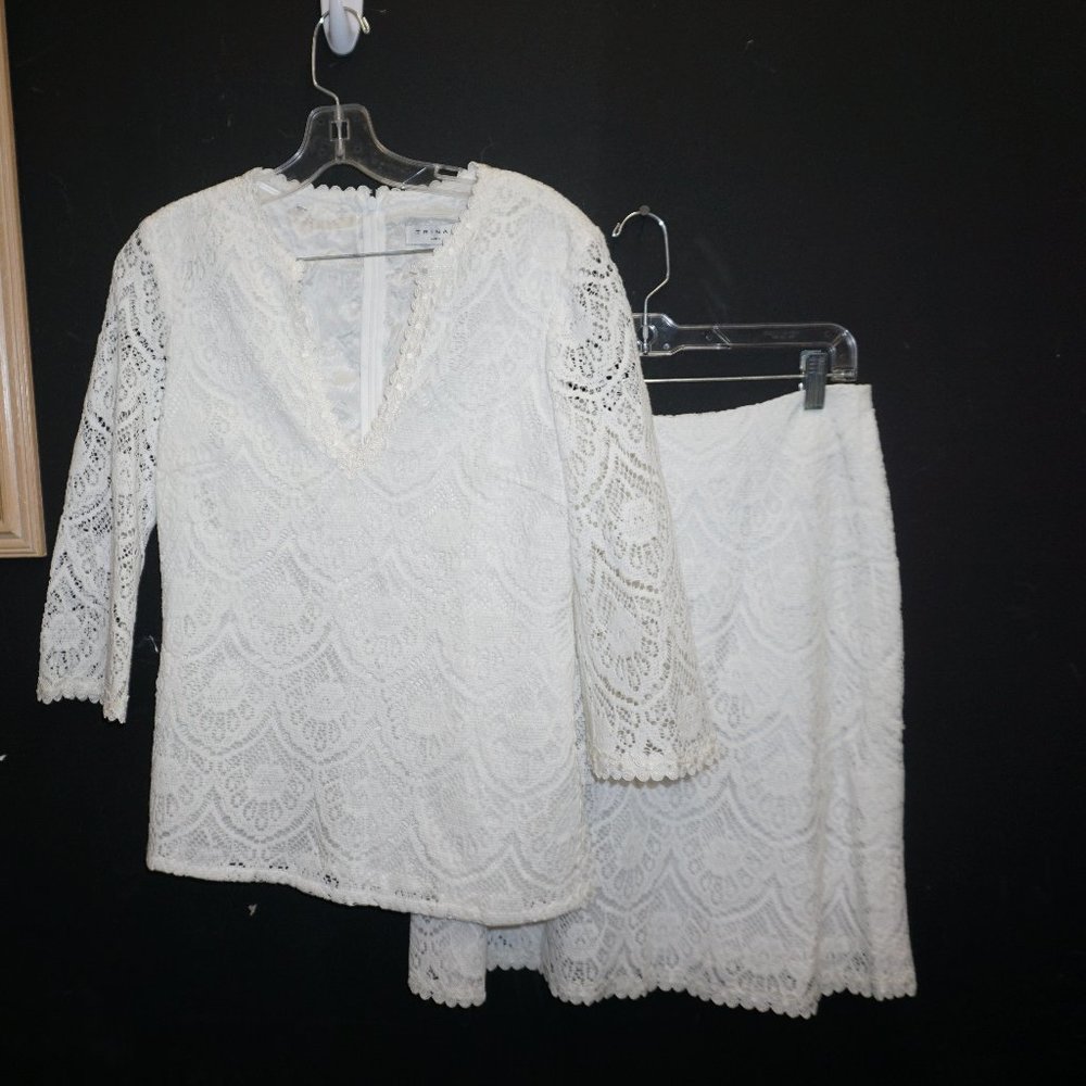 White cotton Lace 2 pc dress tunic + skirt Wedding destination 6 8 Trina Turk